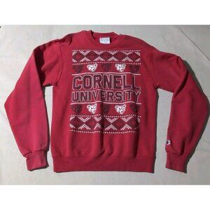 Champion Authentic Athletic Wear Cornell University Holiday Sweater Red Small